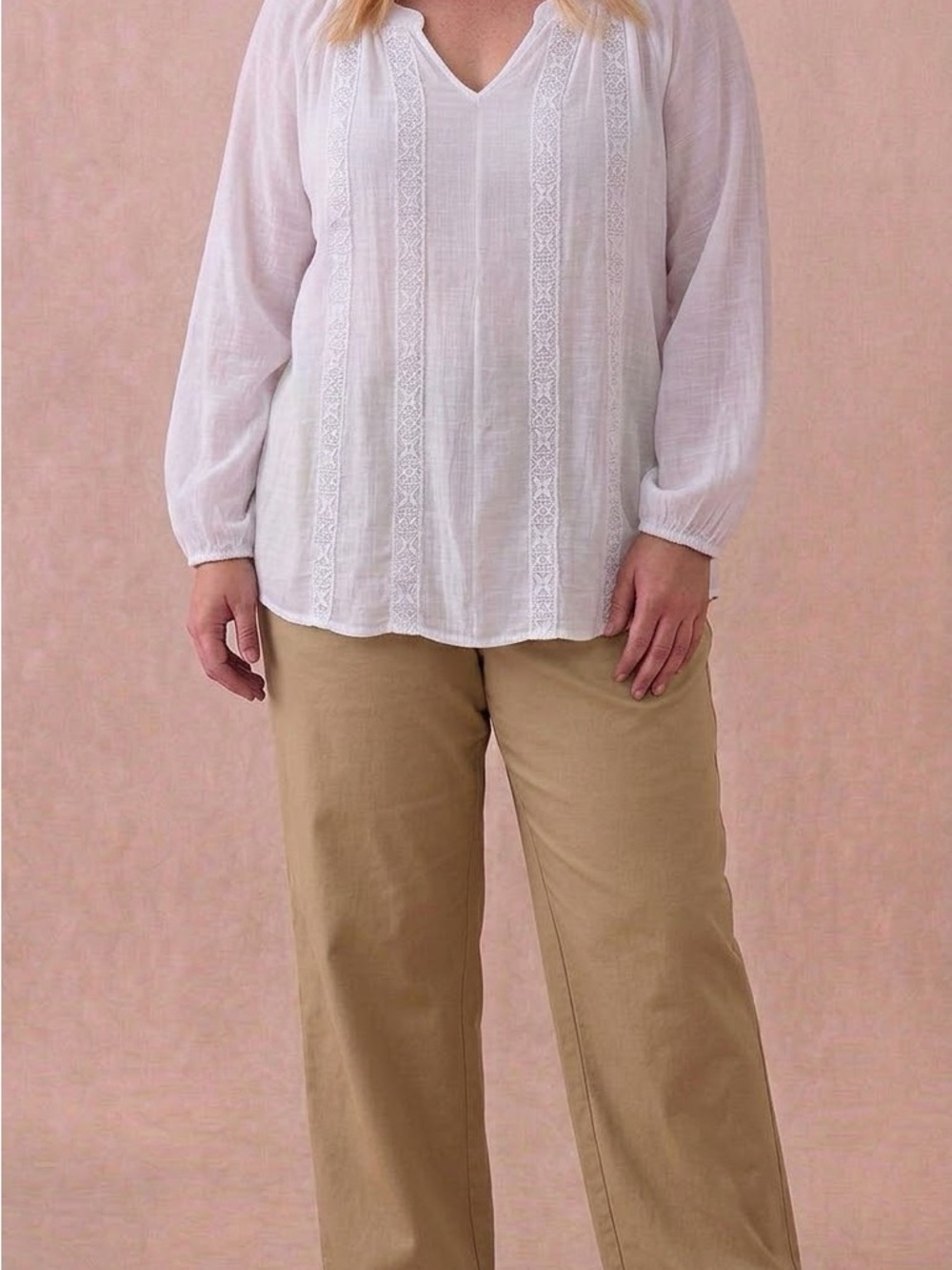 Counterparts White V-Neck Lace-Trim Tunic Blouse